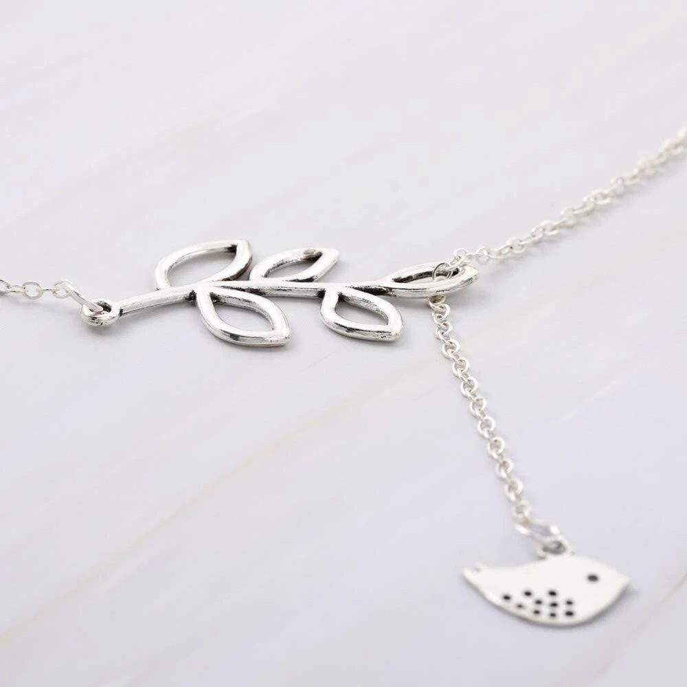USA Elegant Spring Time Silver Bird and Leaves Lariat Pendant Necklace Jewelry - Picture 8 of 12